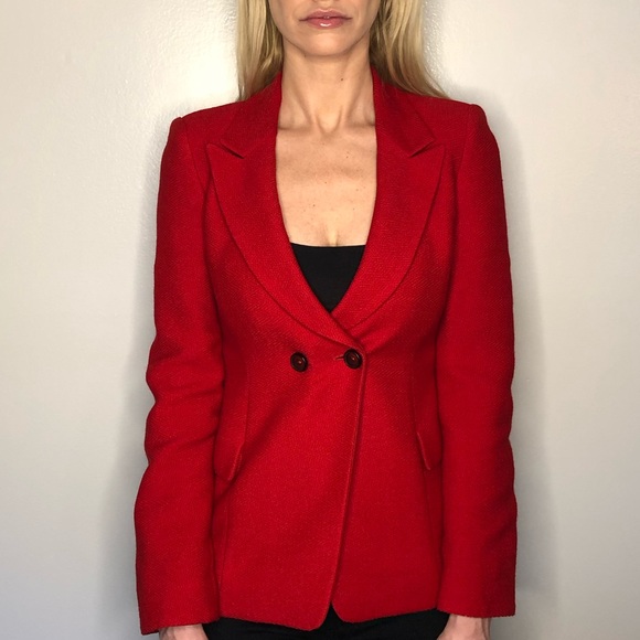 Armani Collezioni Jackets & Blazers - ARMANI COLLEZIONI Tweed Jacket Coat Suit Blazer Valentine’s Day Red 🥳 HP